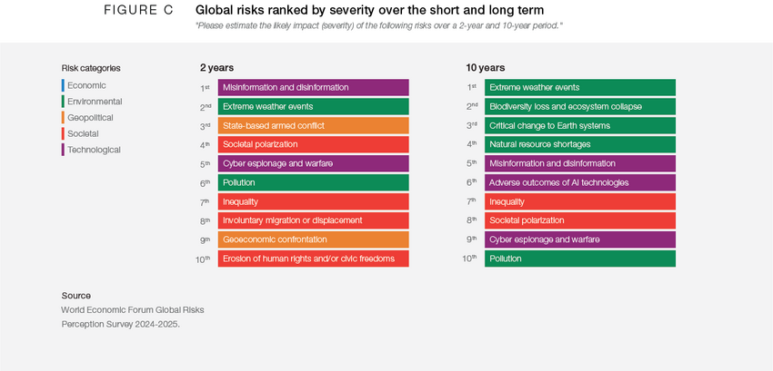 global risks ranked by severity in the short and long term Global Risk Report 2025